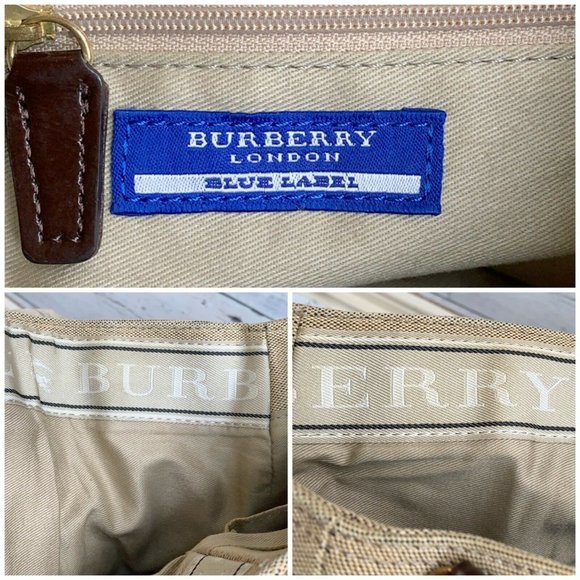 Authentic Burberry Blue Label Beige Buckle Canvas Chocolate Patent  Leather Bag - Picture 11 of 13